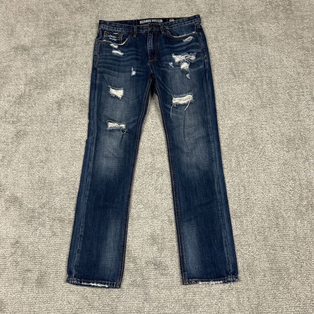 Billionaire Boys Club Jeans Mens 32 X 32 Distressed Destroyed Blue Denim
